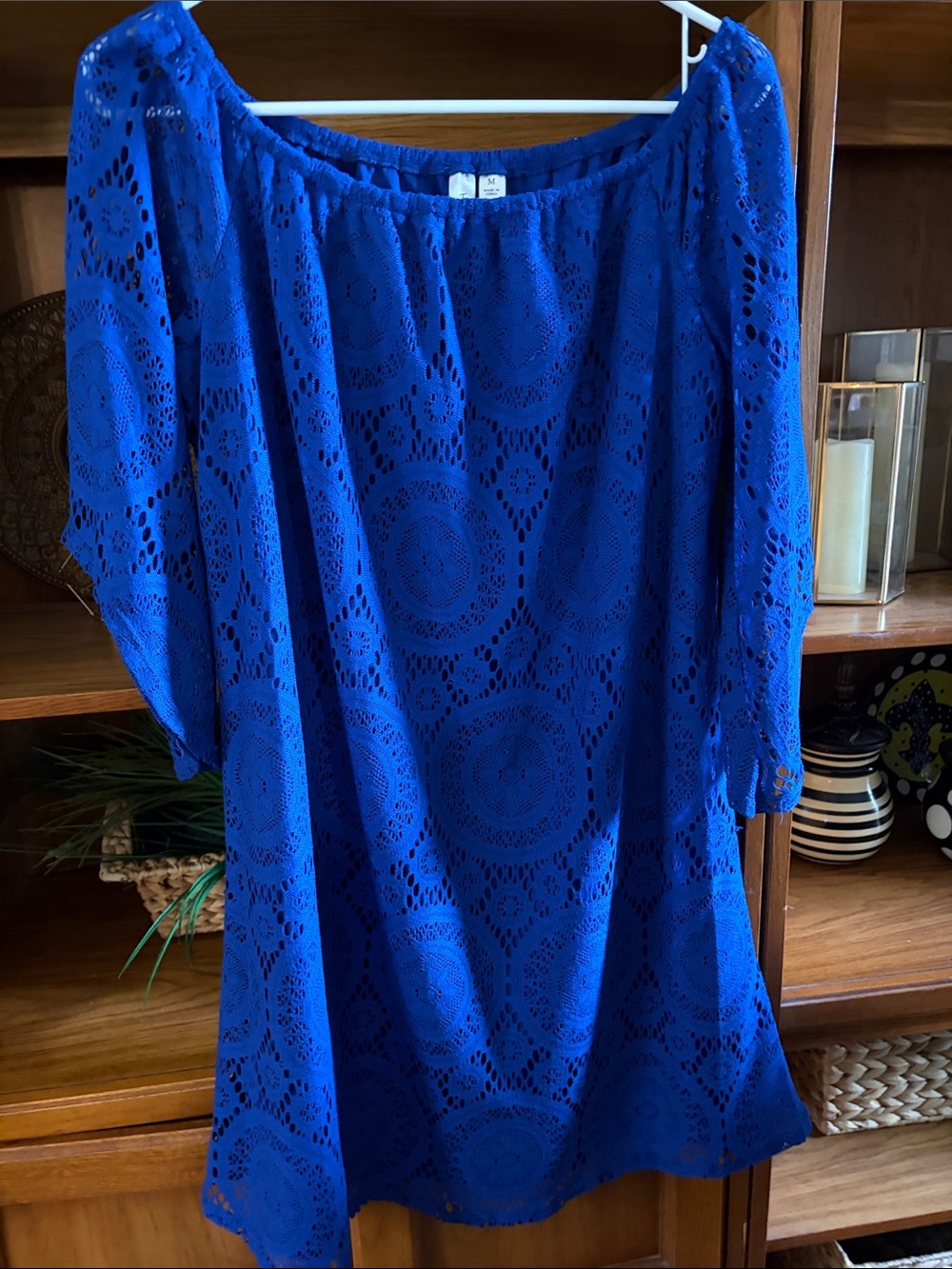 Tacera Royal Blue Crochet Lace Off-Shoulder Dress